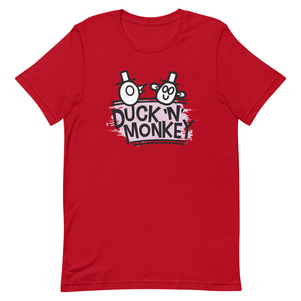 Duck 'n' Monkey Pink Short-Sleeve Unisex T-Shirt | Duck 'n