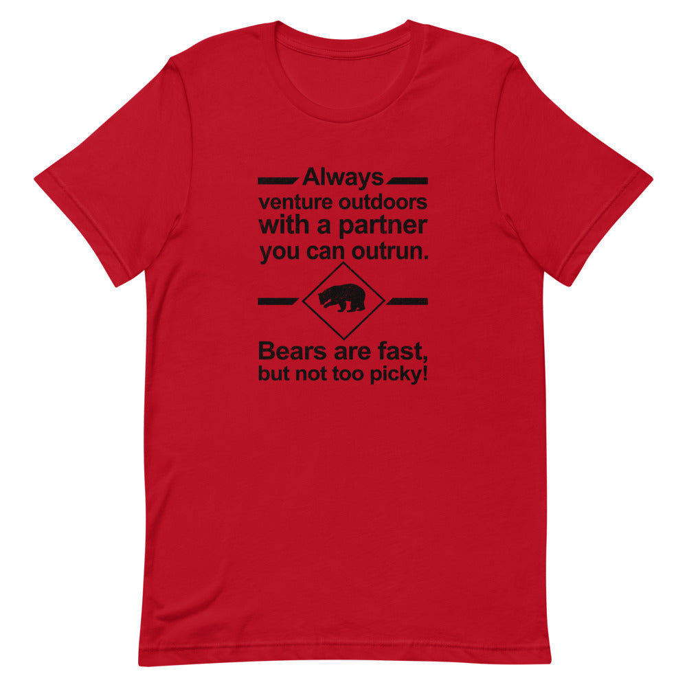 Always Venture Outdoors With A Partner You Can Outrun Bears Are Fast But Not Too Picky Short-Sleeve Unisex T-Shirt - [Duck 'n' Monkey]